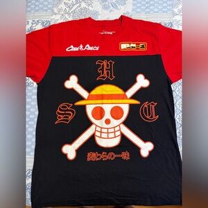 One Piece Red and Black Graphic T-Shirt